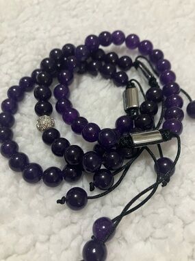 Glass beaded 3 purple adjustable bracelets